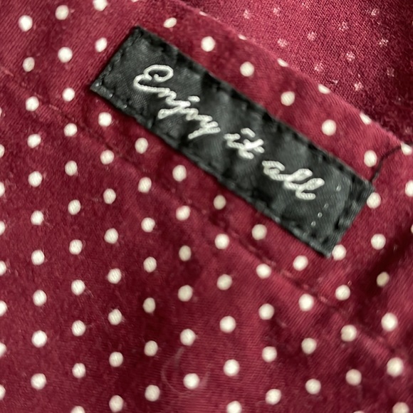 Denim & Flower Burgundy with White dots long sleeve Button Down- Large - Picture 9 of 13